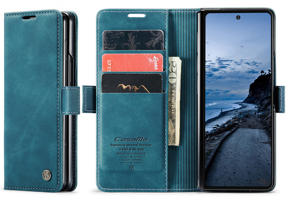 Etui CASEME do Samsung Galaxy Z Fold7 5G, Leather Wallet Case, niebieskie