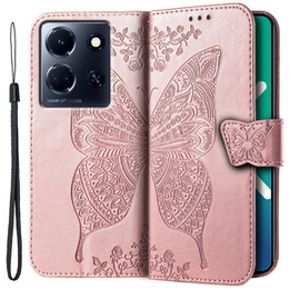 Etui z klapką do Infinix Note 30 5G, Butterfly, różowe rose gold
