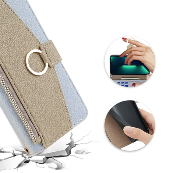 Etui z klapką do Xiaomi Redmi 13C / Poco C65, Wallet Zipper Pocket, z lusterkiem, niebieskie