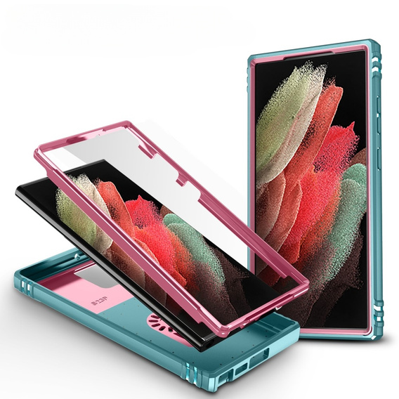 Etui pancerne do Samsung Galaxy S23 Ultra, CamShield Slide, różowe / zielone