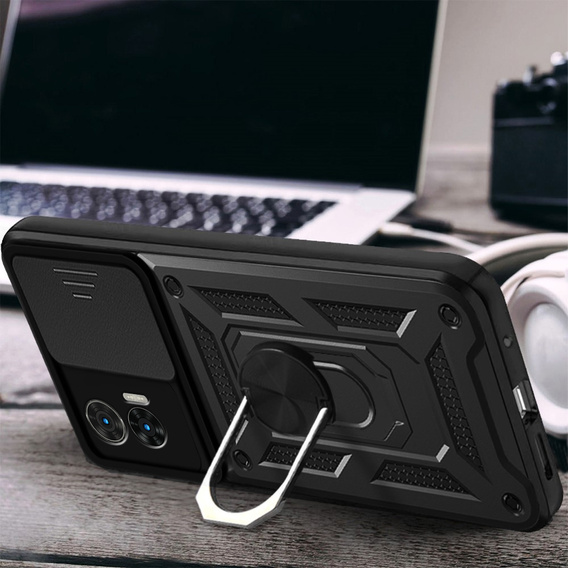 Etui do Motorola Edge 30 Neo 5G, pancerne Slide Ring, czarne + szkło 9H