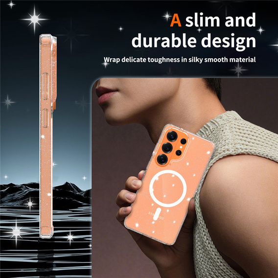 Etui do Samsung Galaxy S26 Ultra, do MagSafe, brokatowe, przezroczyste