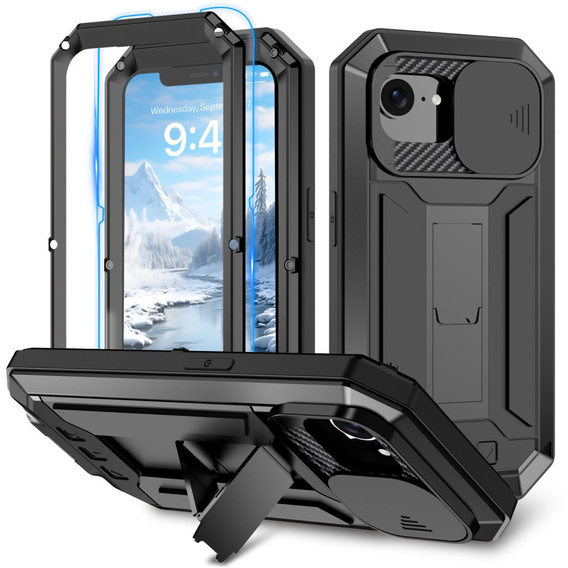 Etui pancerne do iPhone 16E, R-JUST, czarne