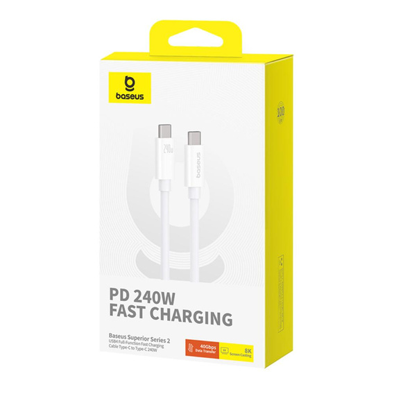 Baseus Superior Series 2 – szybki kabel USB‑C 240 W USB4, 1 m - biały