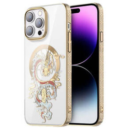 Etui do iPhone 14 Pro, KINGXBAR Golden Dragon, do MagSafe, złote