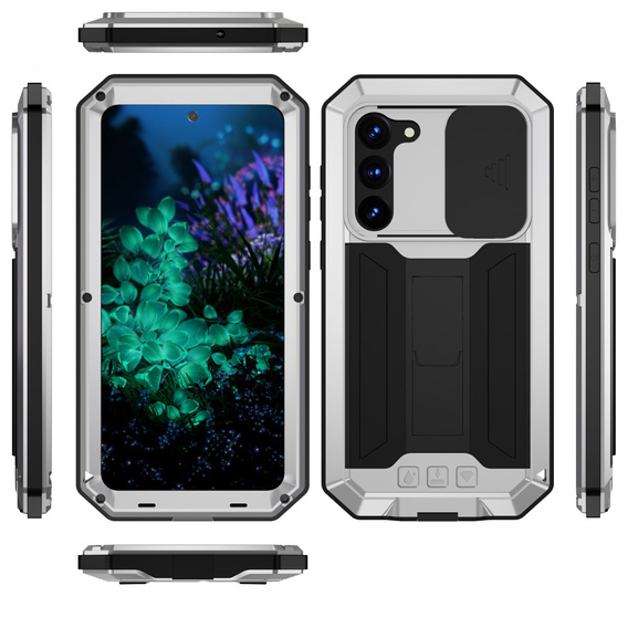 Etui pancerne do Samsung Galaxy S23 Plus, R-JUST CamShield Slide, srebrne