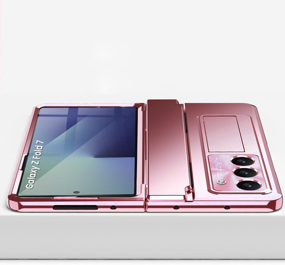 Etui z podstawką do Samsung Galaxy Z Fold7 5G, z ochroną zawiasu, szkłem i rysikiem - różowe