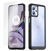 Zestaw Etui do Motorola Moto G13 / G23, Fusion Hybrid, przezroczyste z czarną ramką + szkło