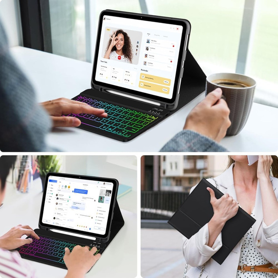 Etui z podświetlaną klawiaturą bluetooth do iPad 11" 2025 A16 (11 gen.) / iPad 10.9" 2022 (10 gen.), czarne