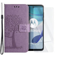 Zestaw Etui z klapką do Motorola Moto G53 / G23 / G13, Drzewo, fioletowe + szkło