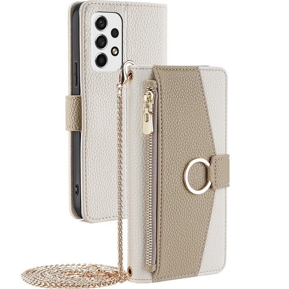 Etui z klapką do Samsung Galaxy A53 5G, Wallet Zipper Pocket, z lusterkiem, białe