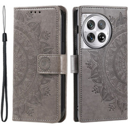 Etui z klapką do OnePlus 12 5G, Mandala, szare