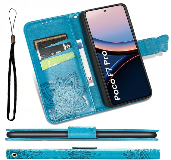 Etui z klapką do Xiaomi Poco F7 Pro, Butterfly, niebieskie
