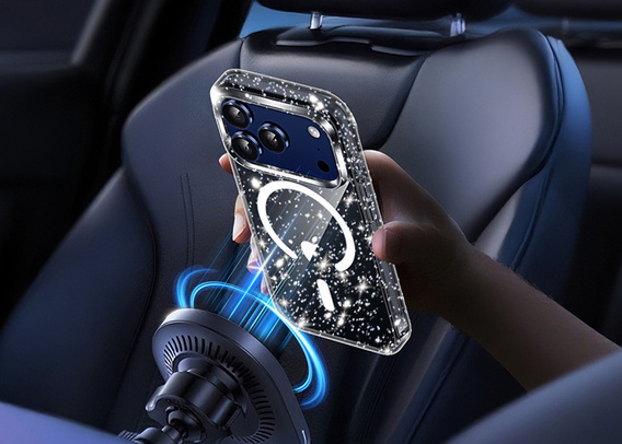 Etui do iPhone 17 Pro, do MagSafe, brokatowe, półprzezroczyste czarne
