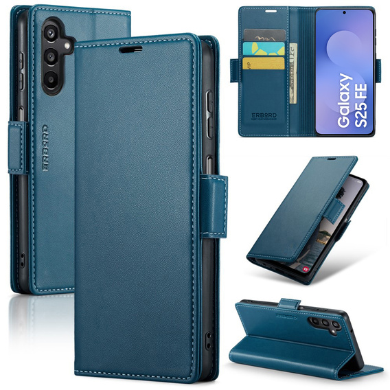 Etui do Samsung Galaxy S25 FE, ERBORD Glossy Litchi, portfel z klapką, niebieskie