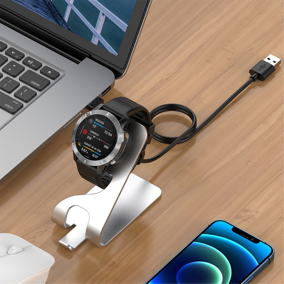 Aluminiowa Stacja Dokująca z kablem USB do zegarków Garmin, Srebrna