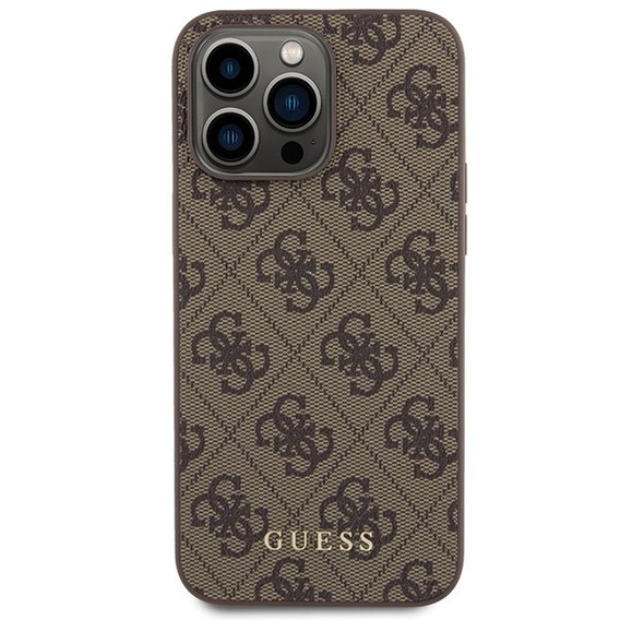 Etui GUESS do iPhone 15 Pro Max, 4G Metal Gold Logo, brązowe