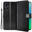 Zestaw Etui do Oppo A78 5G, portfel z klapką Crazy Horse, Czarne + Szkło