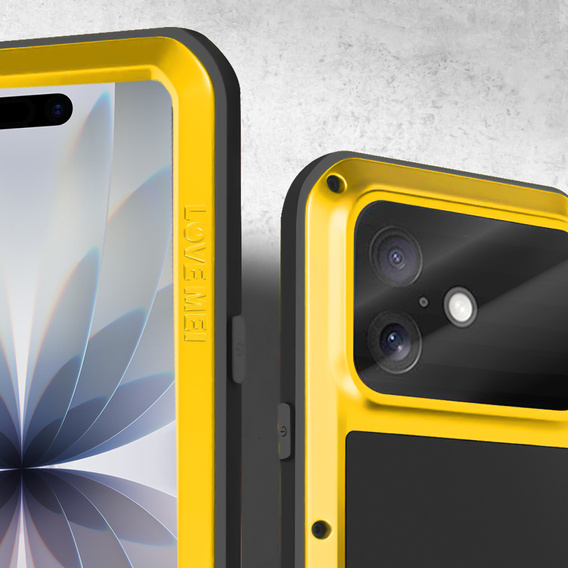 Etui Love Mei do iPhone 17, pancerne ze szkłem, żółte