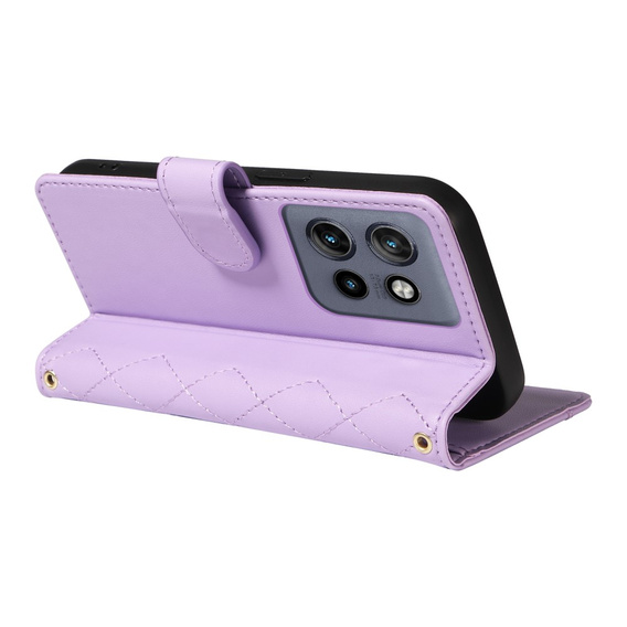 Etui z klapką do Motorola Edge 50 Neo / Motorola ThinkPhone 25, Rhombus Crossbody Leather, fioletowe