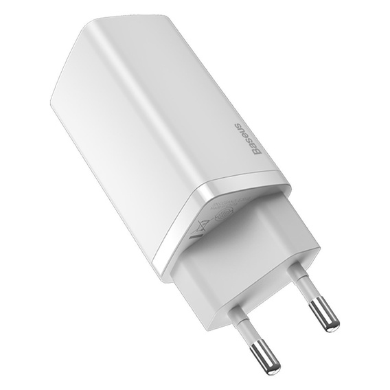Ładowarka sieciowa Baseus GaN2 Lite, USB + USB-C, 65W - biała