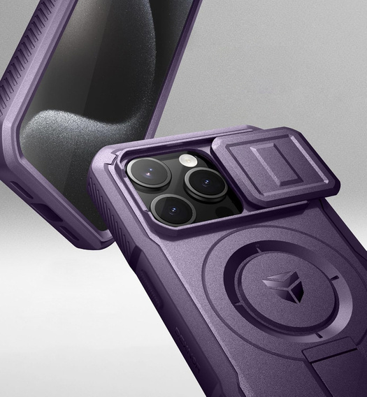 Etui Dexnor do iPhone 15 Pro – magnetyczne, z przesuwaną osłoną aparatu - fioletowe
