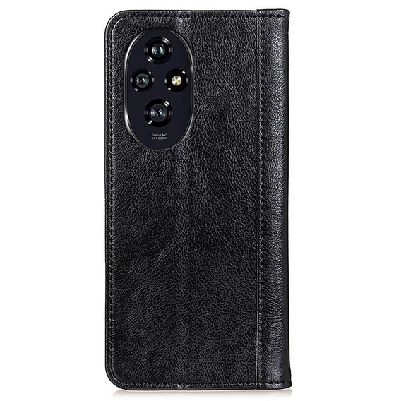 Etui ze skóry do Honor 200 Pro 5G – portfelowe czarne, z kieszonkami, podstawką