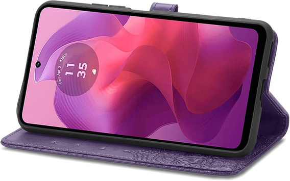 Etui z klapką do Motorola Moto E14, Mandala, fioletowe