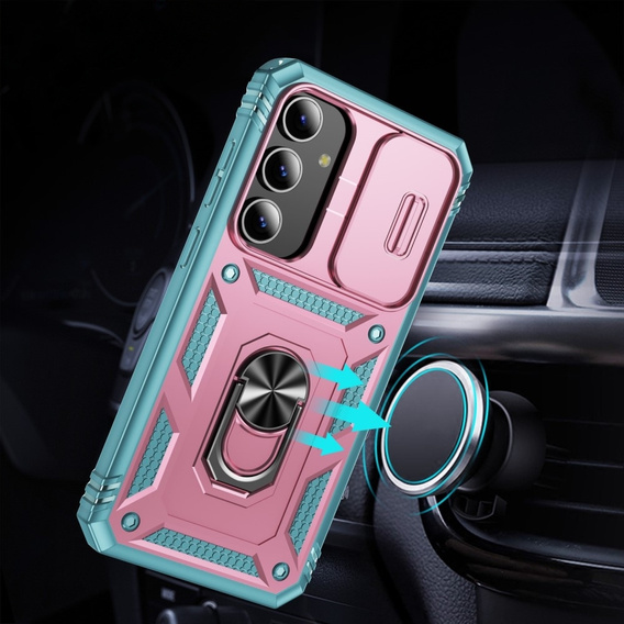 Etui pancerne do Samsung Galaxy S24, CamShield Slide, zielone / różowe