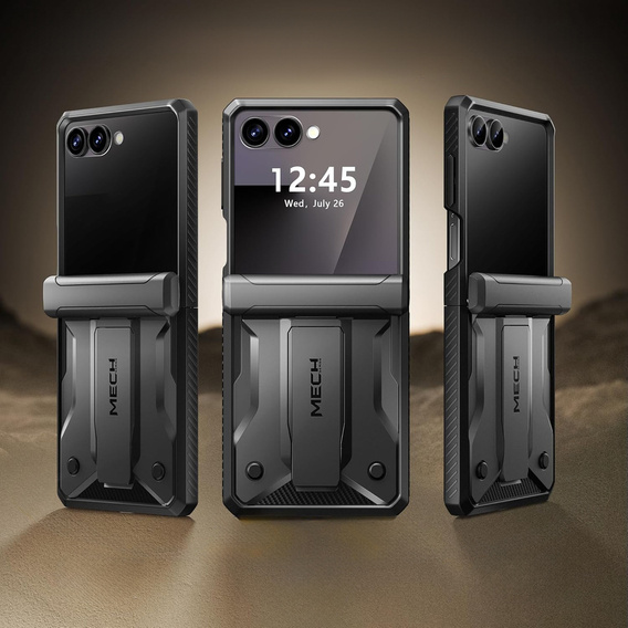 Etui do Samsung Galaxy Z Flip 7, Tongate MECH z klipsem, czarne