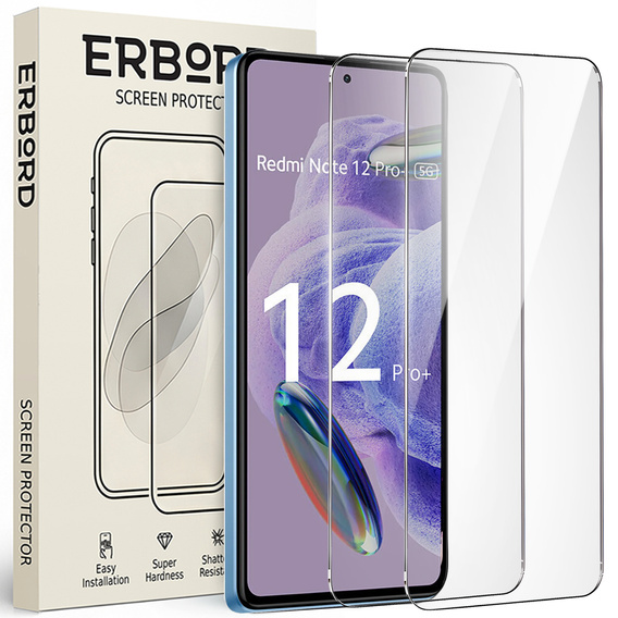 2x Szkło Hartowane do Xiaomi Redmi Note 12 Pro+ 5G / 12 Pro 5G / POCO X5 PRO 5G, ERBORD 9H Hard Glass, szybka