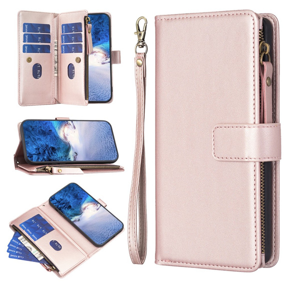 Etui z klapką do Samsung Galaxy A25 5G, Wallet Zipper Pocket, różowe rose gold