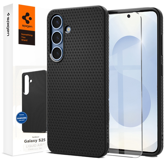 Etui Spigen do Samsung Galaxy S25+ Plus, Liquid Air, czarne + Szkło hartowane