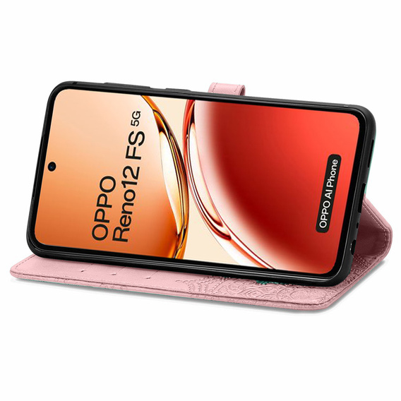 Etui z klapką do Oppo Reno 12FS / 12F, Mandala, różowe rose gold