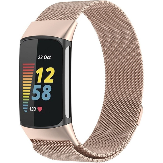 Pasek Milanese do Fitbit Charge 5, Różowe złoto