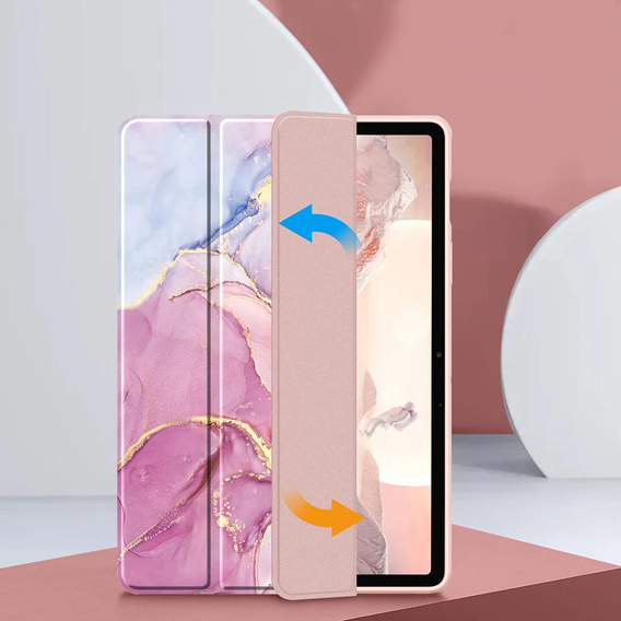 Etui do Samsung Galaxy Tab S10 Lite / S10 FE / S9 FE, Smartcase Hybrid, z miejscem na rysik, Marble różowe