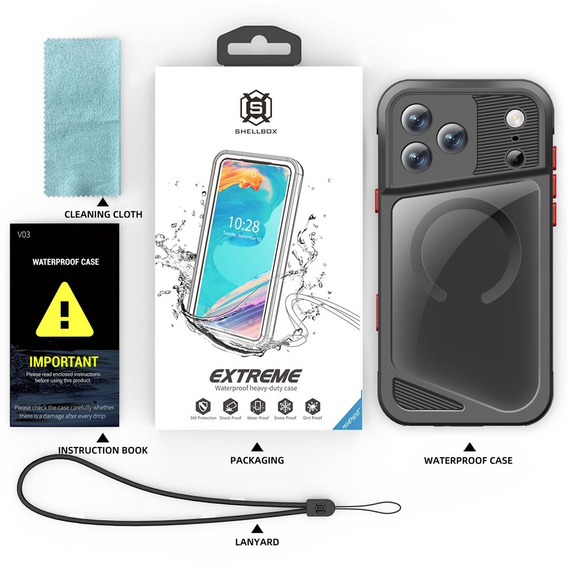 Etui Wodoodporne IP68 do iPhone 17 Pro Max, SHELLBOX GTM MagSafe, czarne