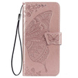 Etui z klapką do Samsung Galaxy M33, Butterfly, różowe Rose Gold