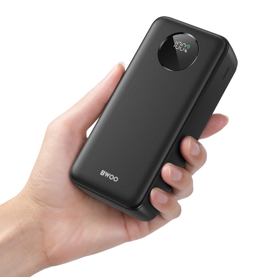 Power bank BWOO 30000 mAh 22,5W z wyświetlaczem LCD, czarny
