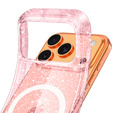 Etui do iPhone 17 Pro Max, do MagSafe, brokatowe, półprzezroczyste różowe