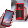 Etui pancerne do Samsung Galaxy S25 Ultra, R-JUST, z przesłoną aparatu i podstawką, czerwone