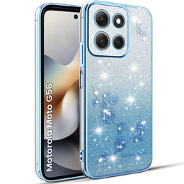 Etui do Motorola Moto G56 5G, Glitter Flower, niebieskie