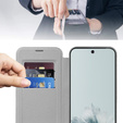 Etui z klapką do Google Pixel 9A, RFID Wallet MagSafe z ochroną aparatu, srebrne