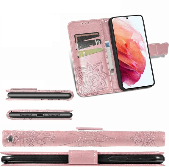 Etui z klapką do Oppo A80, Butterfly, różowe rose gold