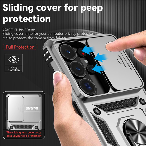 Etui pancerne do Samsung Galaxy S26 Ultra, CamShield Slide, srebrne