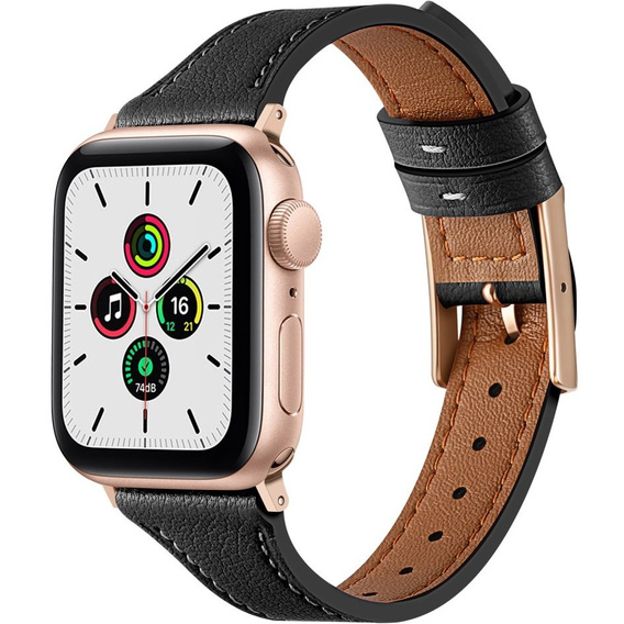 Pasek Skórzany do Apple Watch 1/2/3/4/5/6/7/8/9/10/11/SE Ultra 1/2/3 42/44/45/46/49mm, Czarny