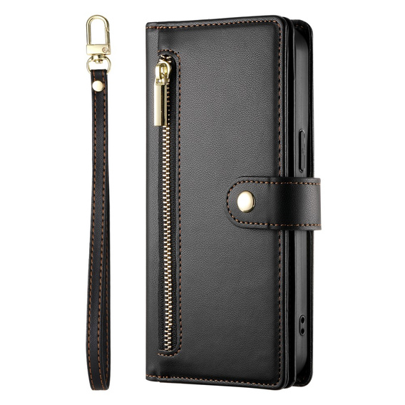 Etui z klapką do Samsung Galaxy S25+ Plus, Wallet Zipper Pocket, czarne