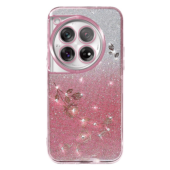 Etui do OnePlus 12 5G, Glitter Flower, różowe rose gold