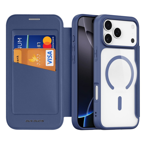 Etui z klapką Dux Ducis do iPhone 17 Pro, Skin X Pro, do MagSafe, granatowe