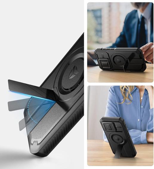 Etui Dexnor do iPhone 15 Pro – magnetyczne, z przesuwaną osłoną aparatu - czarne